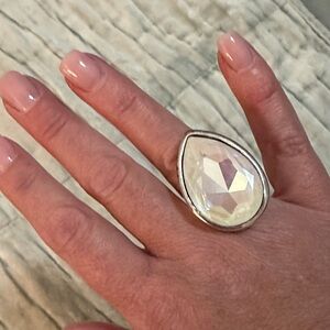 UNO de 50 Silver Ring with Iridescent Teardrop